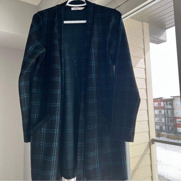 Ricki's women longline cardigan, Chequered print, black and dark teal, XS - Picture 1 of 7